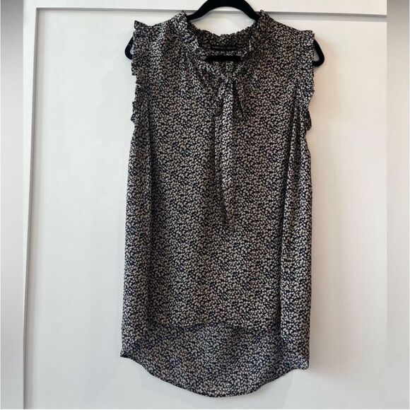 Harlowe & Graham Sleeveless Tunic Blouse Sz S Women’s Navy & Tan Floral Vines - Picture 11 of 14